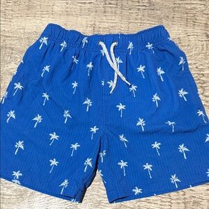 Kids Blue Palm Tree Swim Trunks